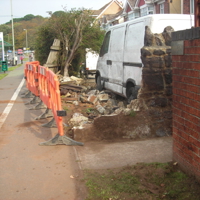 Car ploughs through wall Exeter Road Daw-1
